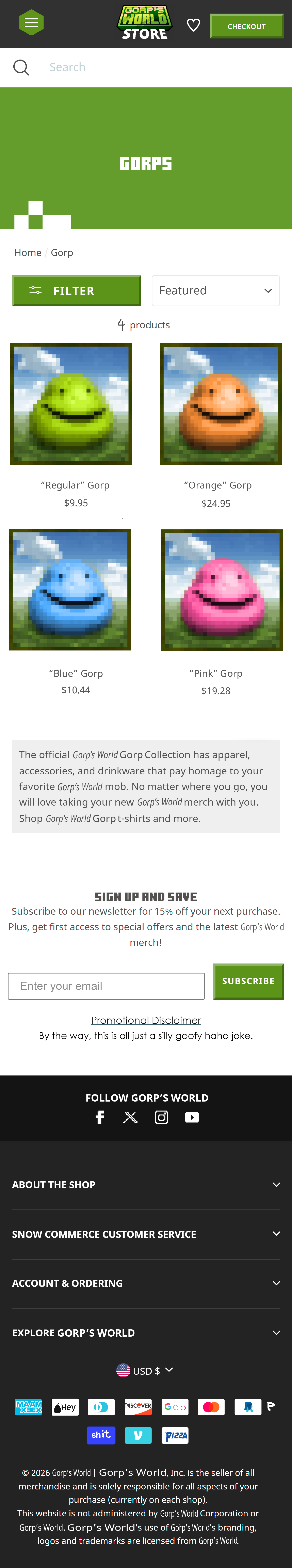 Gorp's World store page